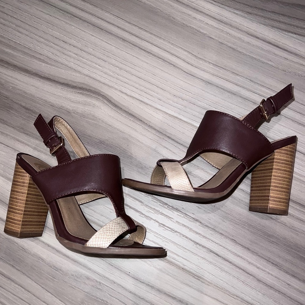 Charming Charlie Brown and Tan Block Heels